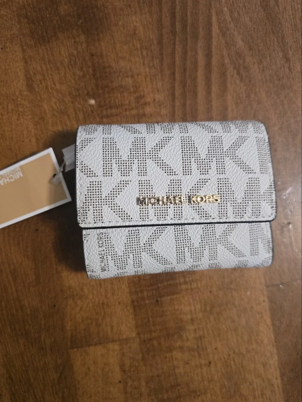 Michael Kors Monogram Trifold Wallet in Pebble White